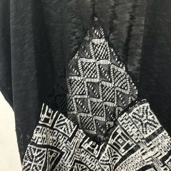 Velzera black & white boho open front one size short sleeve fringe cardigan - Picture 6 of 7